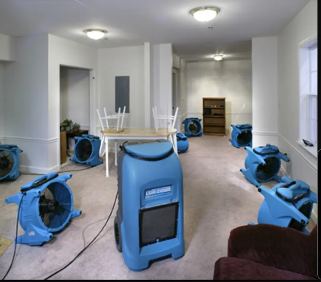 Air movers and dehumidifier setup for Water Damage Restoration in Owings Mills
